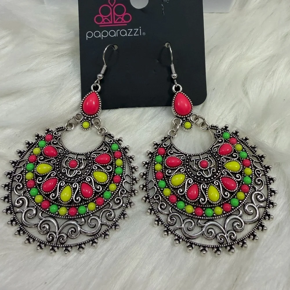 🩷5/$10🩷 Paparazzi Neon Filigree Dangle Earrings - Pink, Green, Yellow
